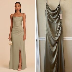 NEW BIRDY GREY $125 Lydia Dress Matte Satin Bridesmaid Maxi Dress Size Large